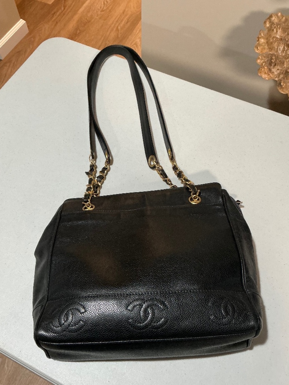 Vintage Chanel triple CC caviar leather shoulder bag